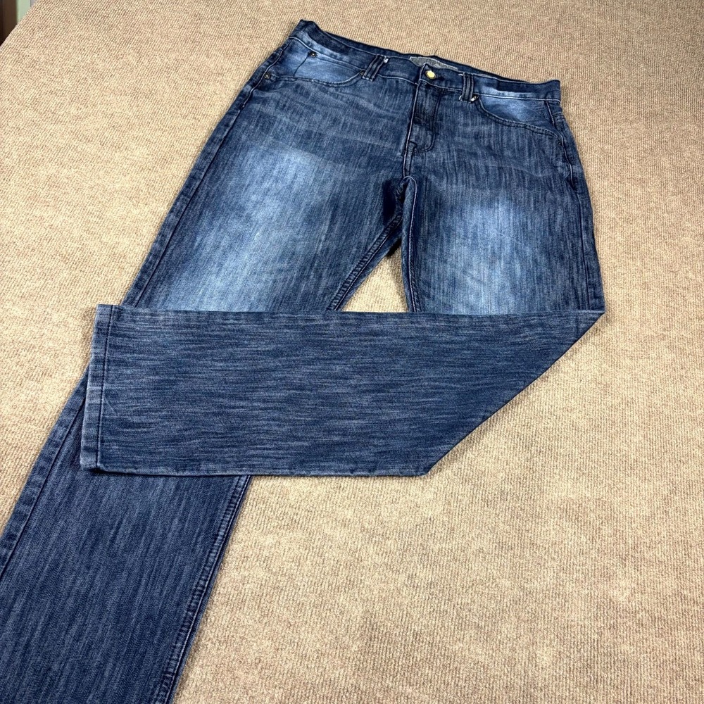 Pd&c Jeans Mens 34x32 Blue Denim Cotton Light Wash Mid Rise Slim Straight Leg